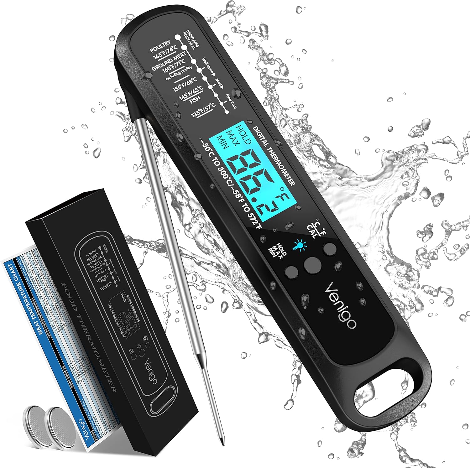 Venigo Digital Meat and Food Thermometer for Cooking and Grilling, Waterproof In...