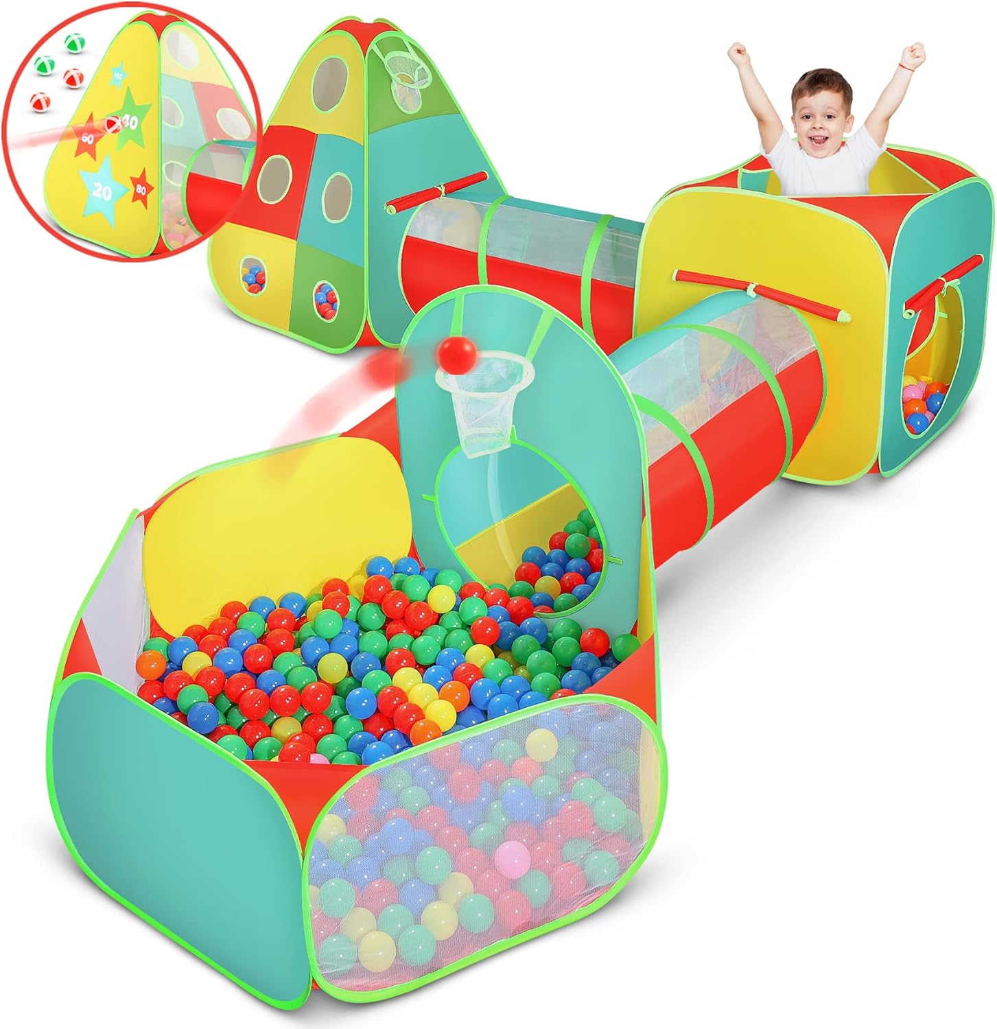 5pc Kids Play Tent for Toddlers Boys & Girls with Ball Pit, Crawl Tunnel, Target...