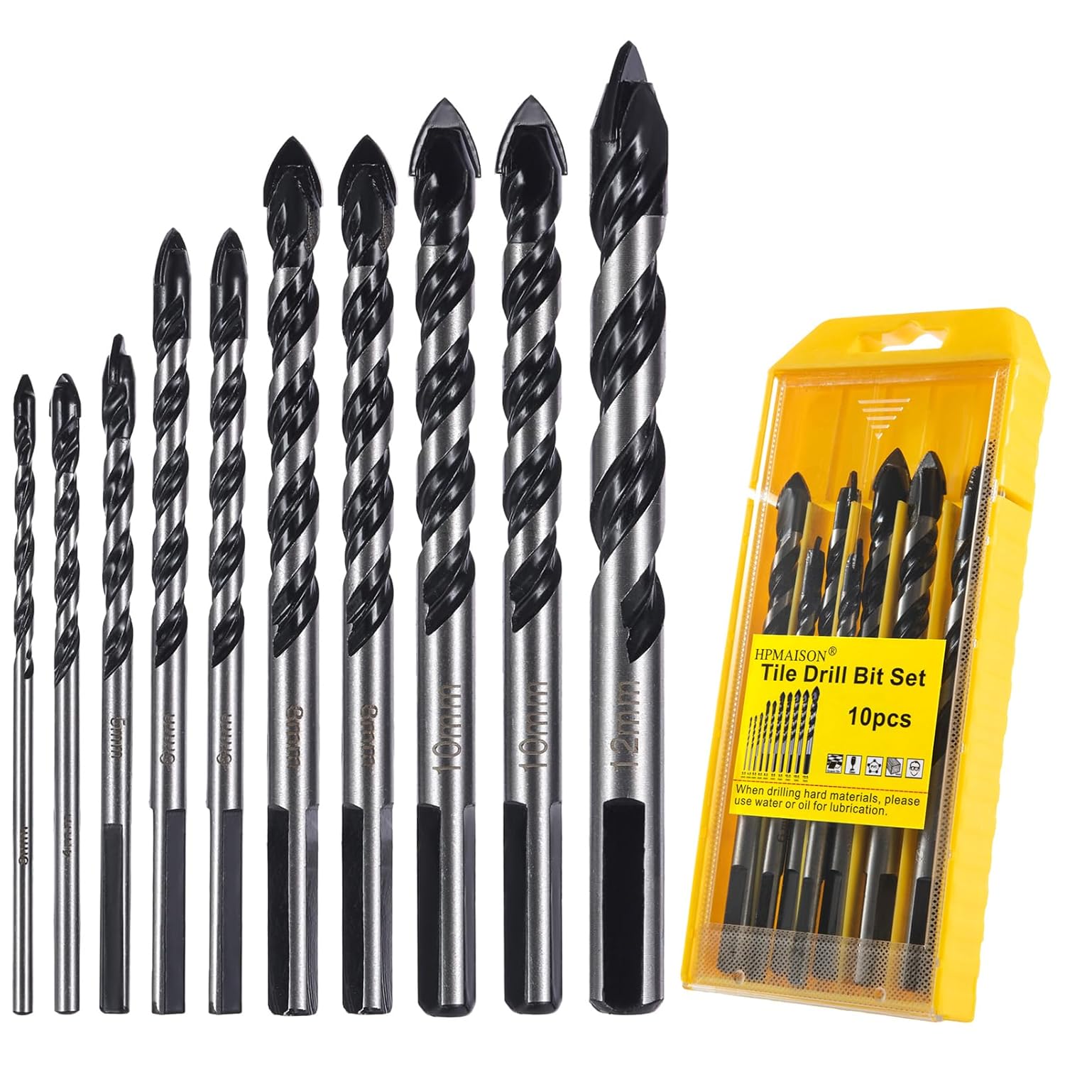 HPMAISON 10PCS Tile Drill Bits Set, Professional Tungsten Carbide Tile Drill Bit...