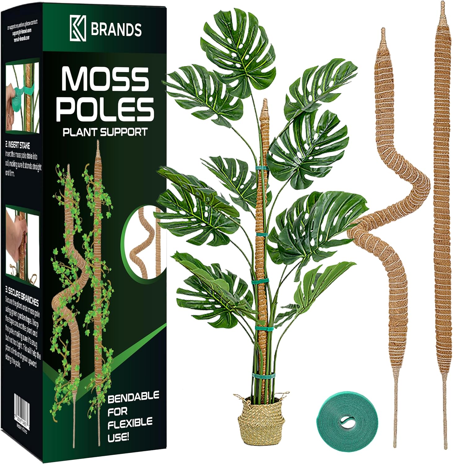 2 Pack Moss Pole - Bendable Monstera Plant Support - Moss Pole for Plants Monste...