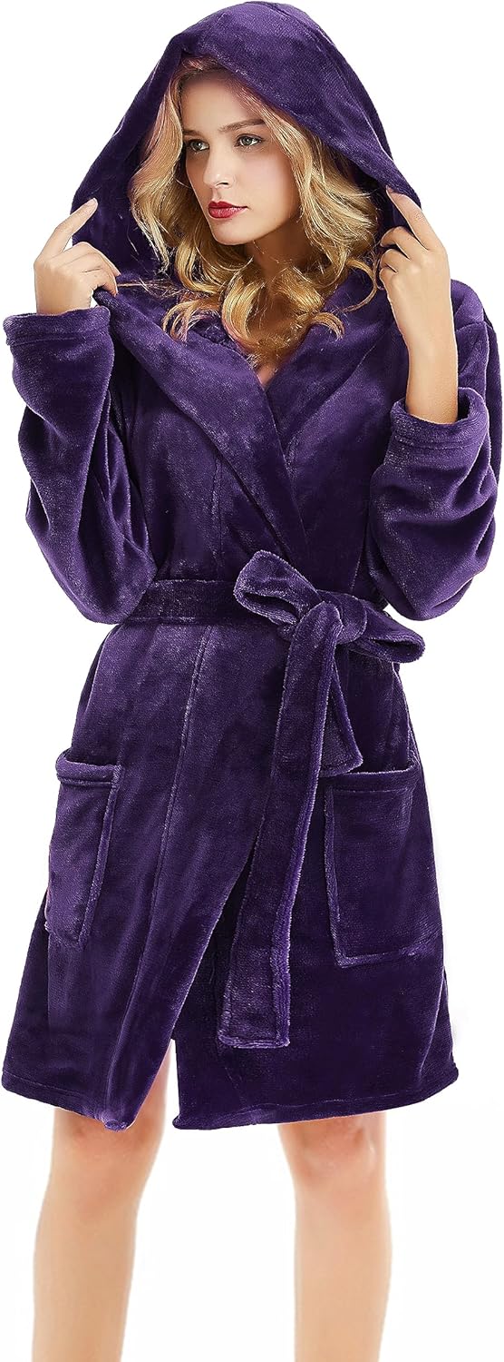 U2SKIIN Women Hooded Fleece Robe, Short Plush Robes for Womens With Hood Soft Wa...