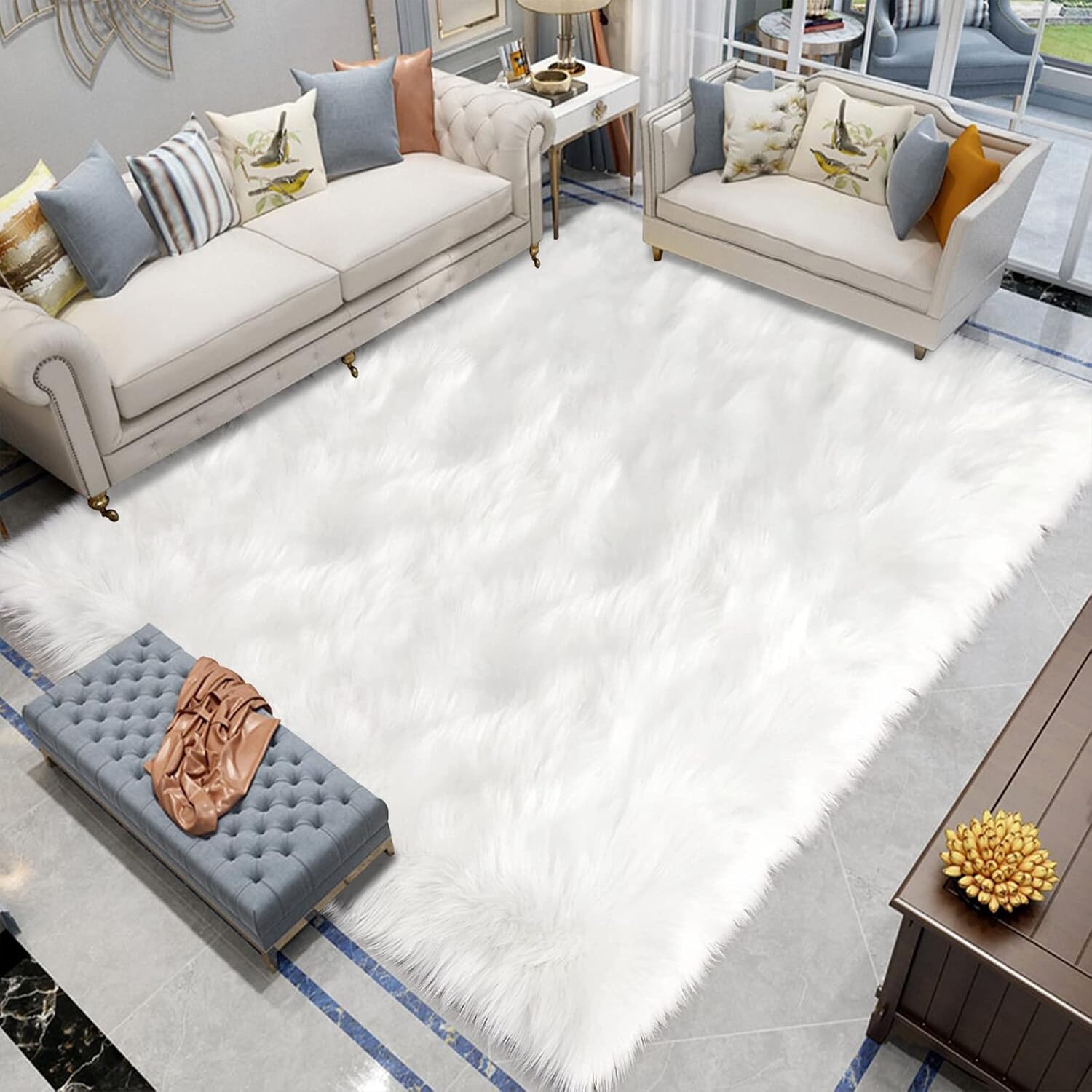 Latepis White Faux Fur Rug 8x10, Faux Fur Sheepskin Rug for Living Room, Fluffy...