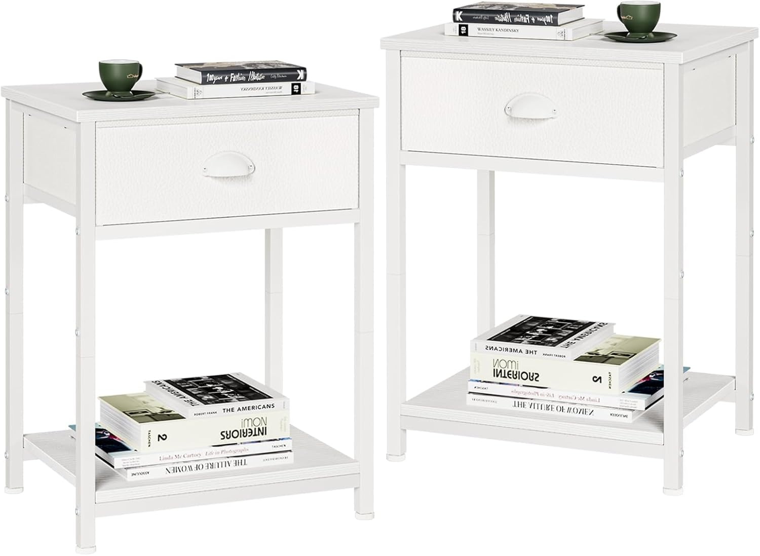 Furologee White Nightstands Set of 2, End Table wi...