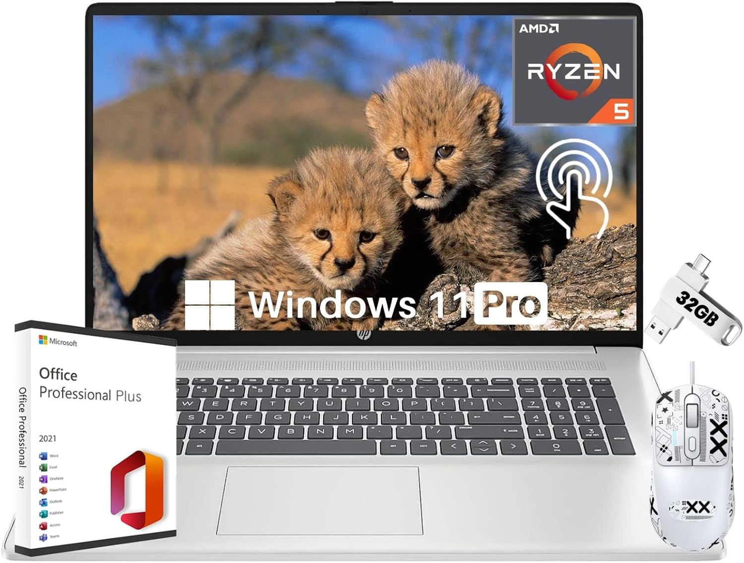 HP 17.3" Touchscreen Business Laptop, Office Pro Plus License, AMD Ryzen 5 7530U...