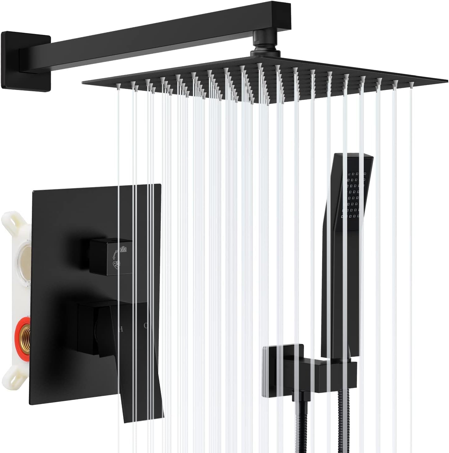 Qomolangma 10 inch Rain Shower System, Black Shower Faucet Set with Pressure Bal...