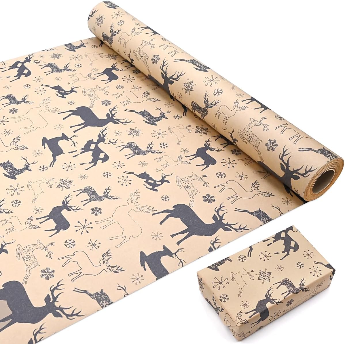 15m Roll of Elk Snowflake Navy Blue Kraft Wrapping Paper Roll,Colorful Gift 100%...