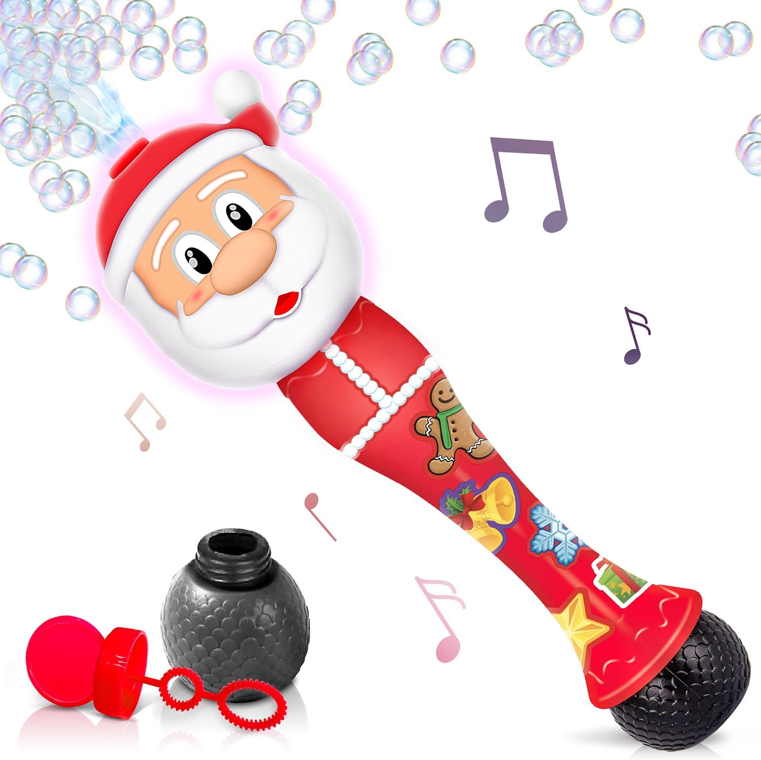Light Up Christmas Santa Bubble Wand for Kids, 14 Inch Bubble Blower with Lights...