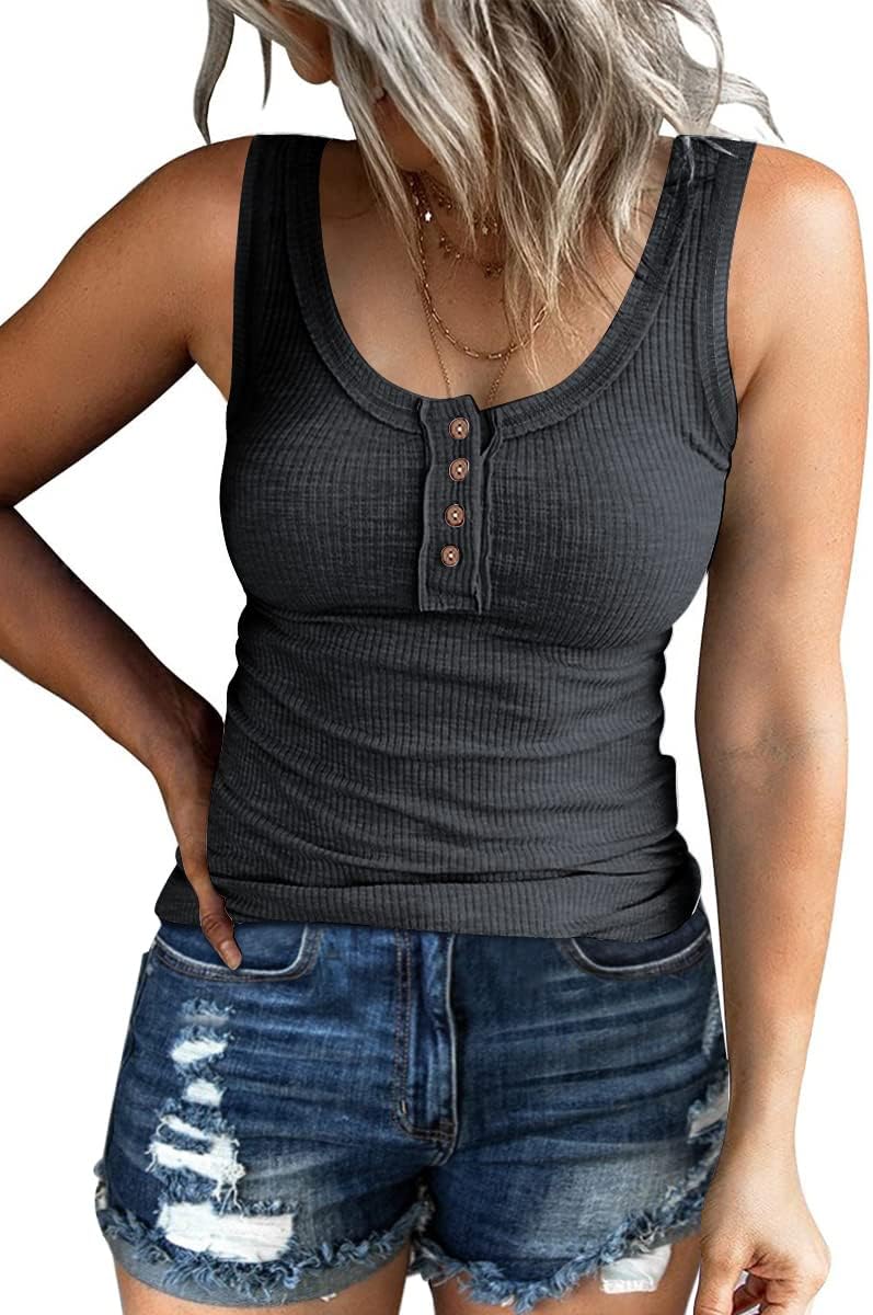 Kissfix Tank Tops for Women Summer Casual Camisole Tops Ribbed Sleeveless Henley...