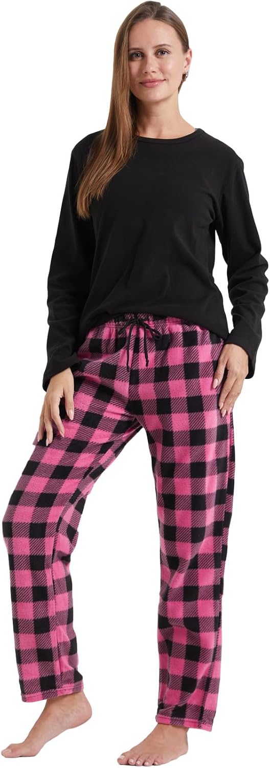 LANBAOSI Women's Warm Pyjama Sets Long Sleeve with Plaid Pants Soft Sleepwear Cr...