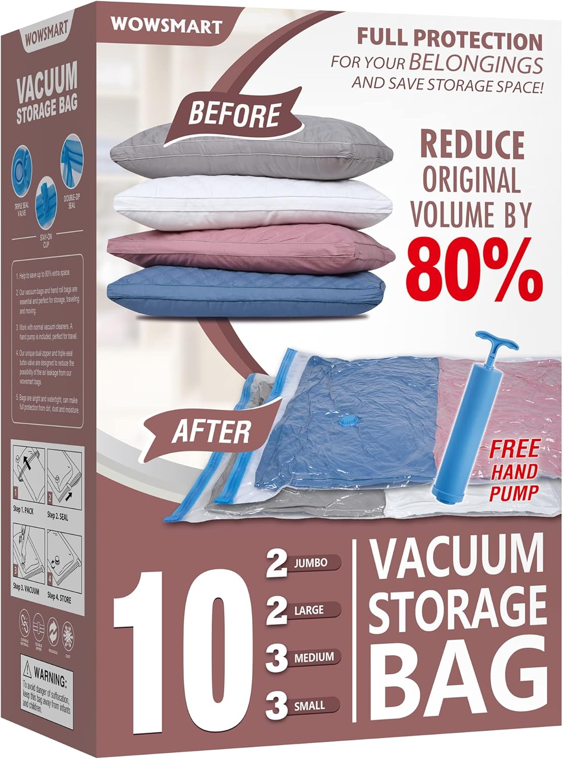 10 Space Saver Vacuum Sealed Storage Bags (2 Jumbo/2 Large/3 Medium/3 Small) wit...