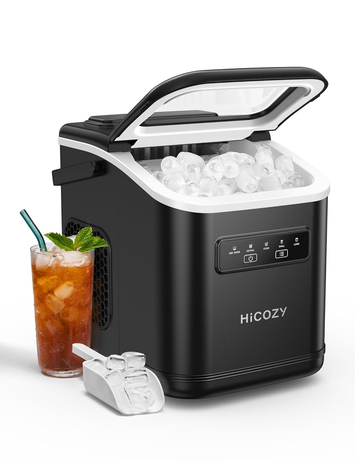 HiCOZY Countertop Ice Maker with Handle, Ice in 6Mins, 26 lbs/Day,Portable Ice M...