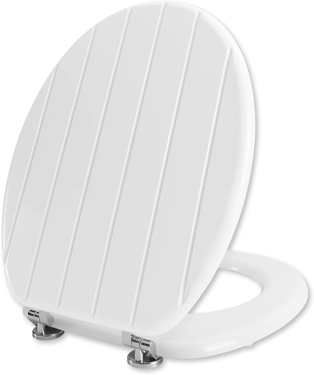 Angel Shield White Wooden Toilet Seat Antibacterial Adjustable Hinges Toilet Sea...