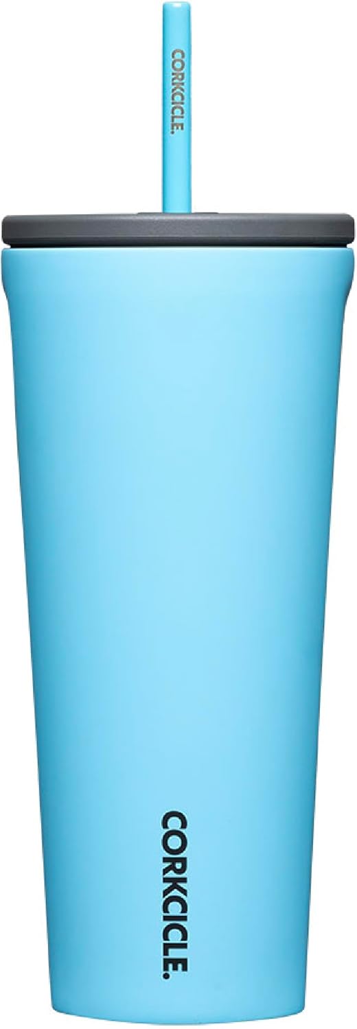 Corkcicle Cold Cup Insulated Tumbler with Lid and Straw, Santorini, 24 oz – Reus...