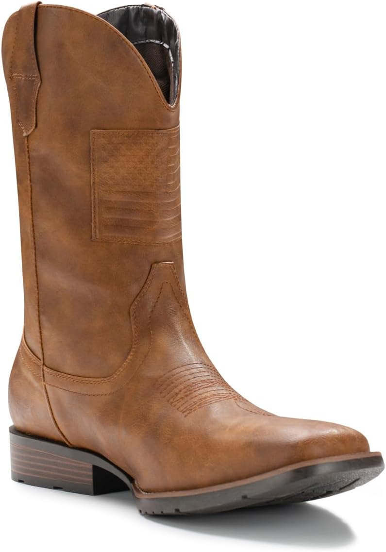 IUV Cowboy Boots For Men Wide Western Boot Traditional American Flag Retro Squar...