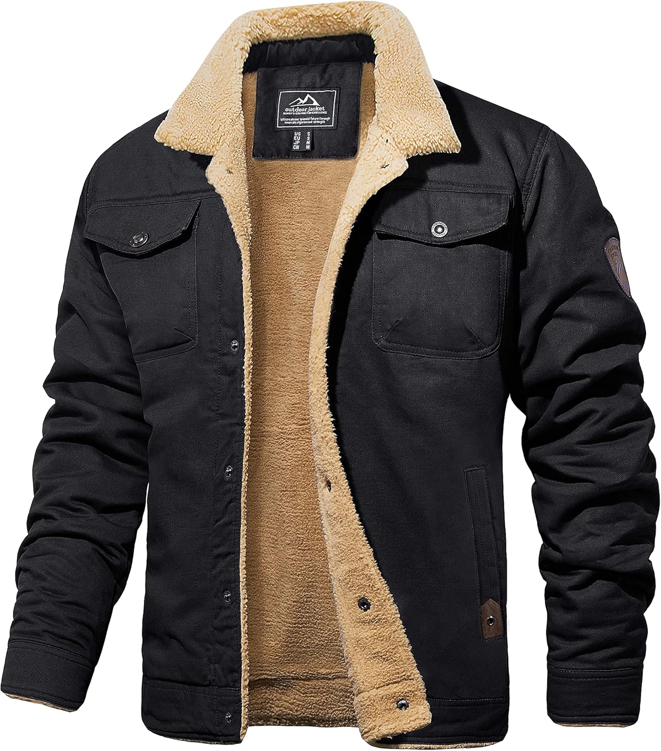 MAGCOMSEN Men's Trucker Jackets Winter Casual Coat Warm Cotton Cargo Jackets wit...