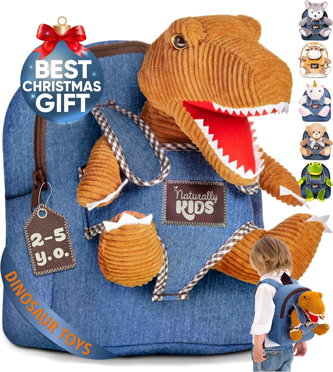 Naturally KIDS Toddler Backpack w Stuffed Animals 10 H Small — Dinosaur