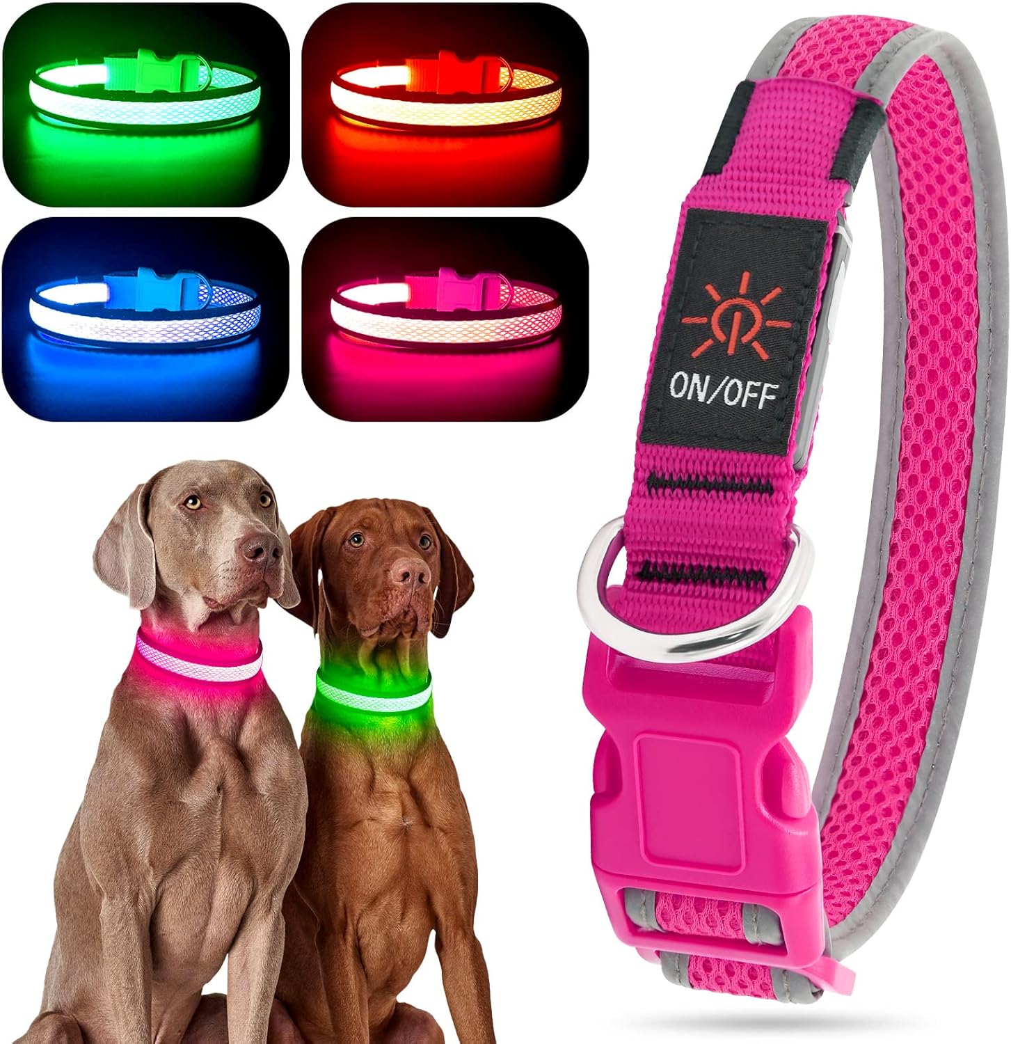 Light up Dog Collar, Rechargeable LED Dog Collar, Flashing Dog Collar, Adjustabl...