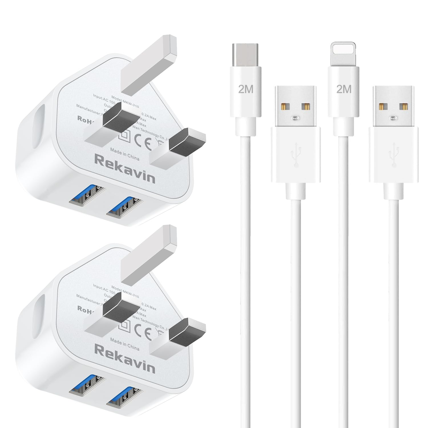 iPad Charger,2 Pack Apple iPad USB Lightning Charger Cable and Plug 2M 6FT 5V/2....