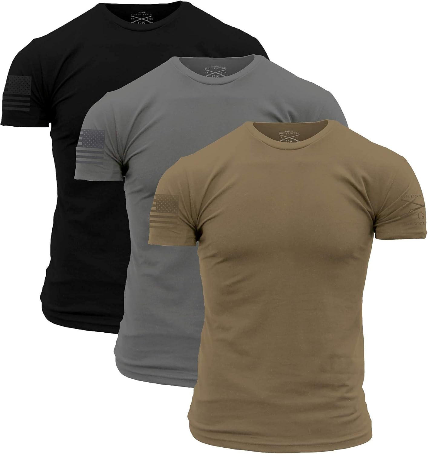 Grunt Style Basic Crew T-Shirt Pack Large Heavy Metal/Tan/Black