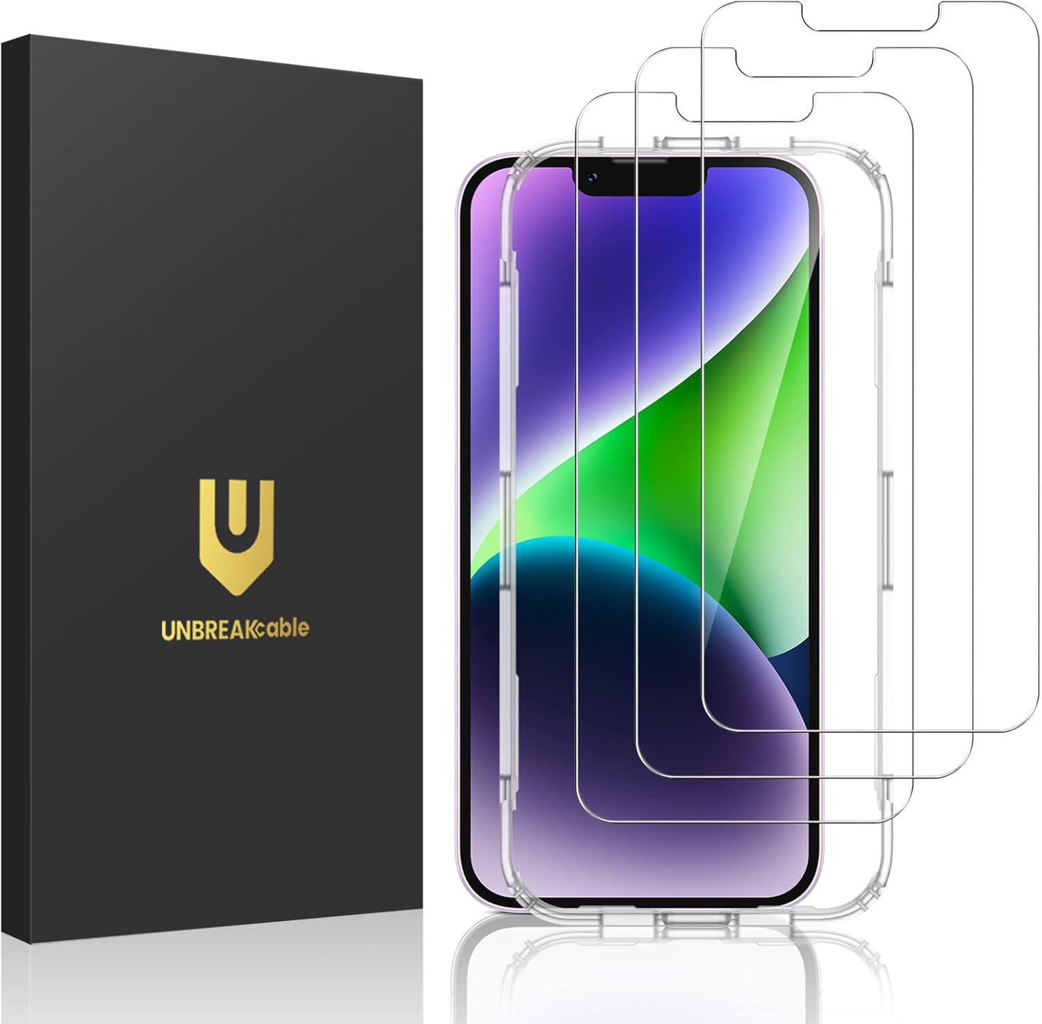 UNBREAKcable 3-Pack Screen Protector for iPhone 14, Double Shatterproof Tempered...