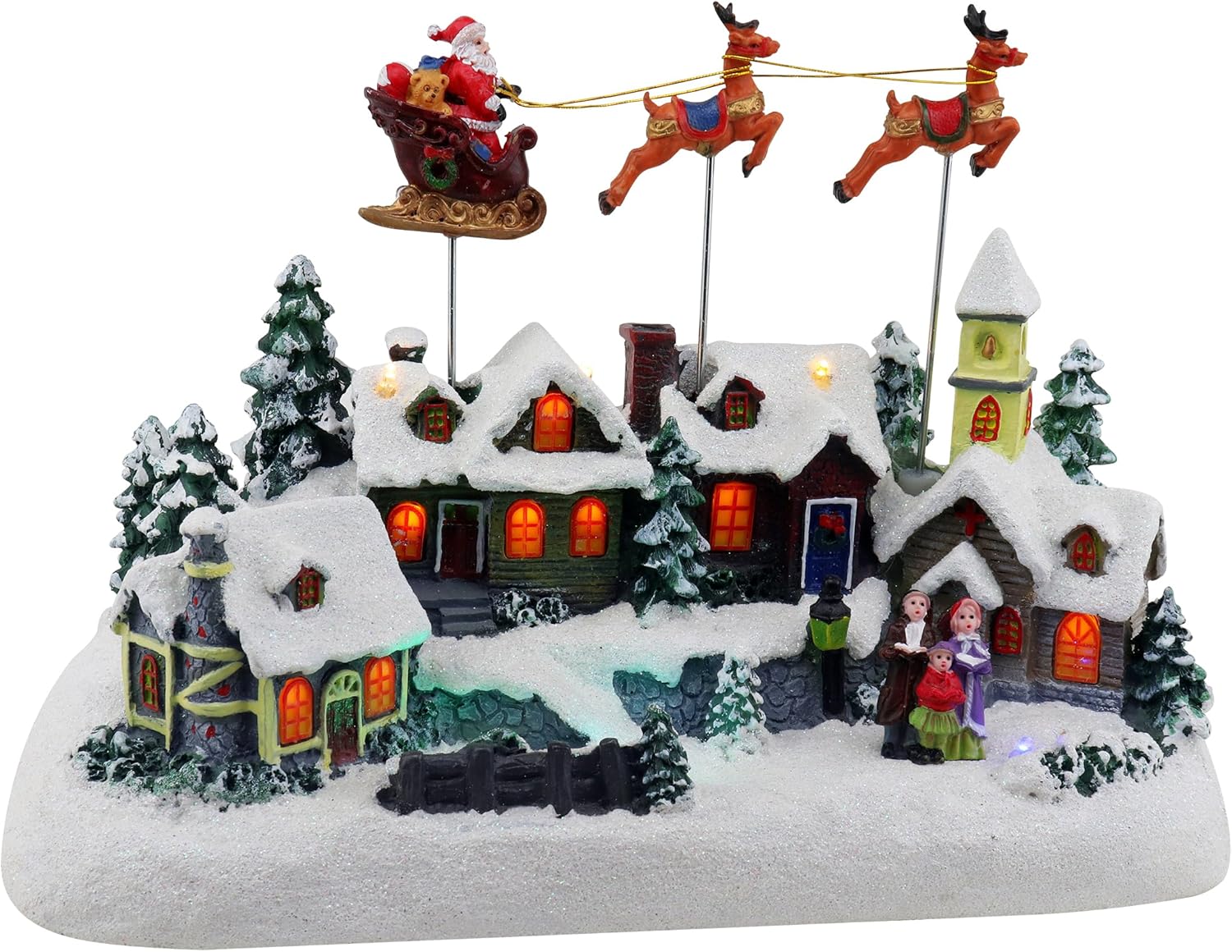 Animated Santa & Reindeer Sleigh Christmas Village - Pre-lit Musical Christmas V...