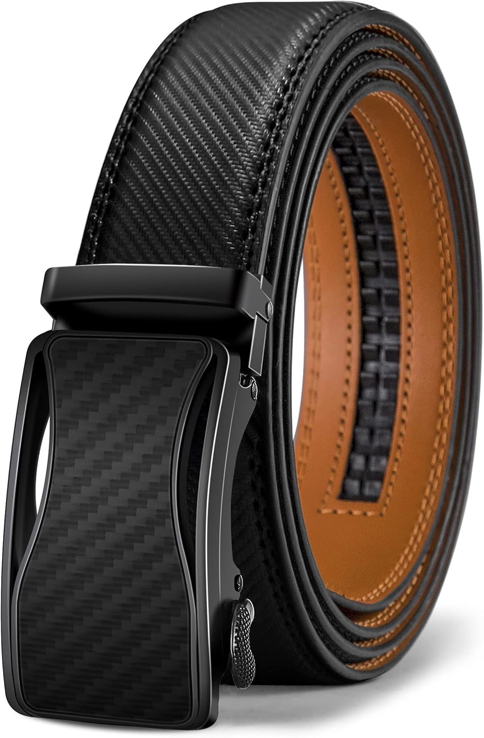 BULLIANT Mens Ratchet Belt,Leather Adjustable Slide Belt For Gift Mens Dress Cas...