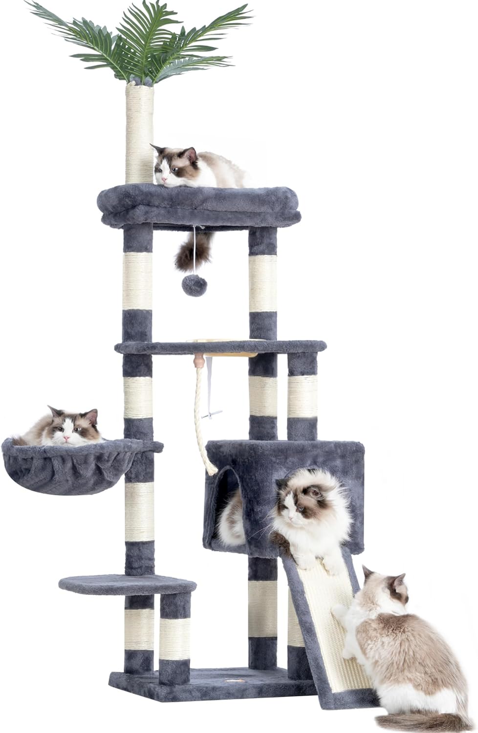 Heybly Cat Tree, 65.4 inches Cat Tower for Indoor Cats, Cat Condo with Food Stat...