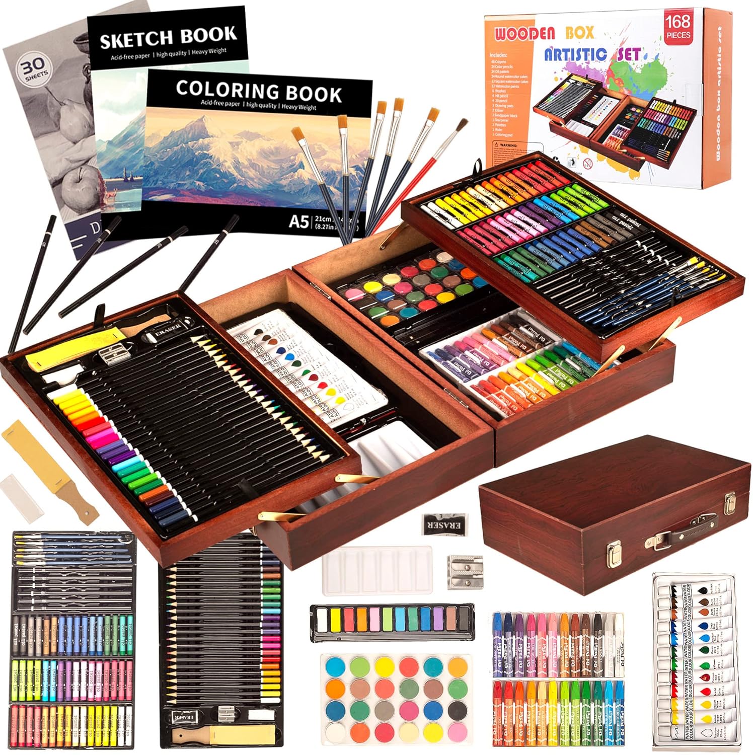 KINSPORY 168 PCS Art Set for Kids, Art Kits for Kids, Deluxe Painting Wooden Box...