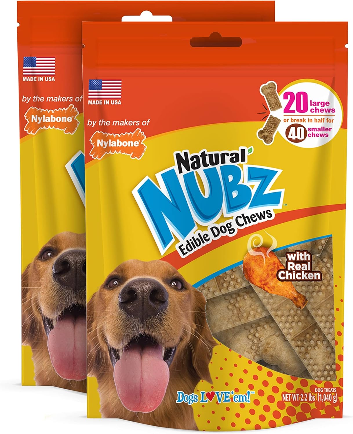 Nylabone Nubz Natural Edible Chew Treats for Dogs, Made in USA, Chicken Flavor,...