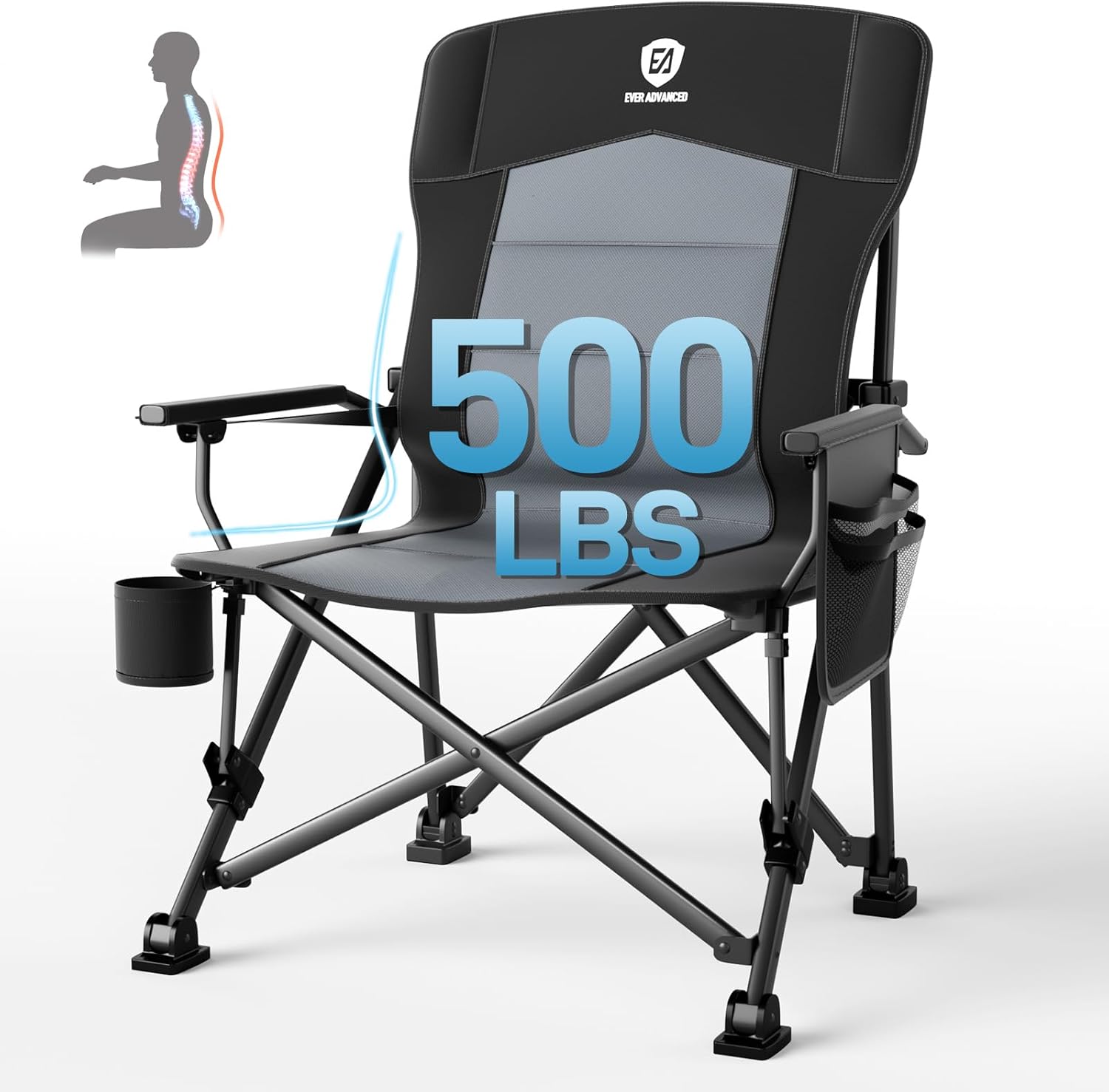 EVER ADVANCED Oversized Folding Camping Chair for Adults with Adjustable Lumbar...