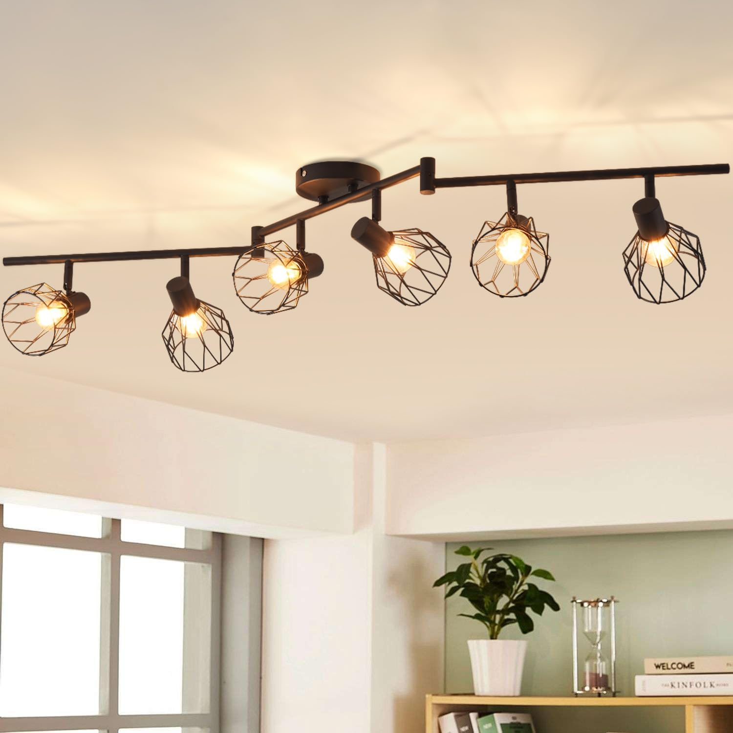 ANWIO Kitchen Spot Lights Ceiling,6 Way Black Lounge Industrial Wall Lights-Adju...