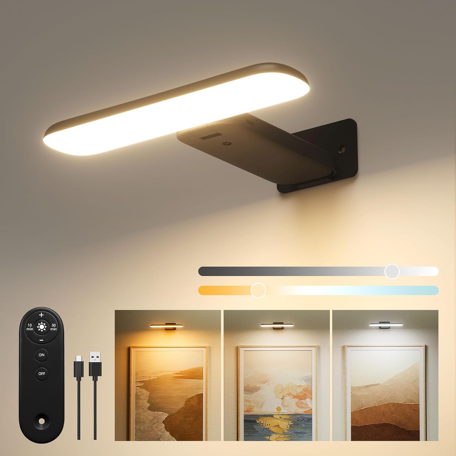 FULEN Picture Lights for Wall, Battery Operated Wall Lights Rechargeable, Cordle...