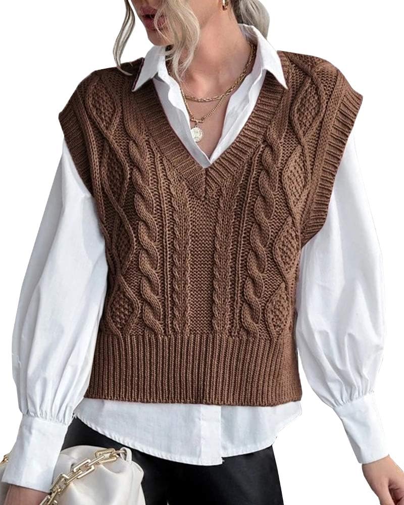 Sweater Vest for Women V Neck Sleeveless Knit Solid Casual Ribbed Preppy Pullove...