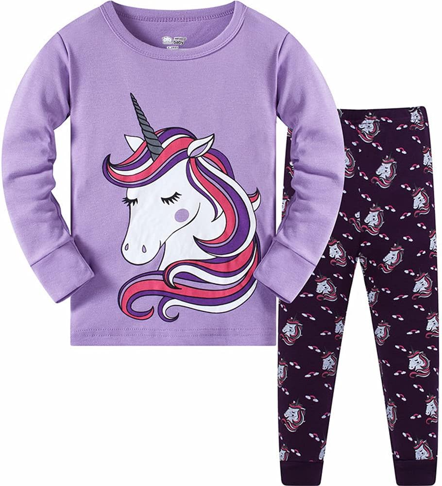 LitBud Girls Pajamas Unicorn,Sleepwears 2pcs Long Sleeves Pjs Nightwear Tops + P...