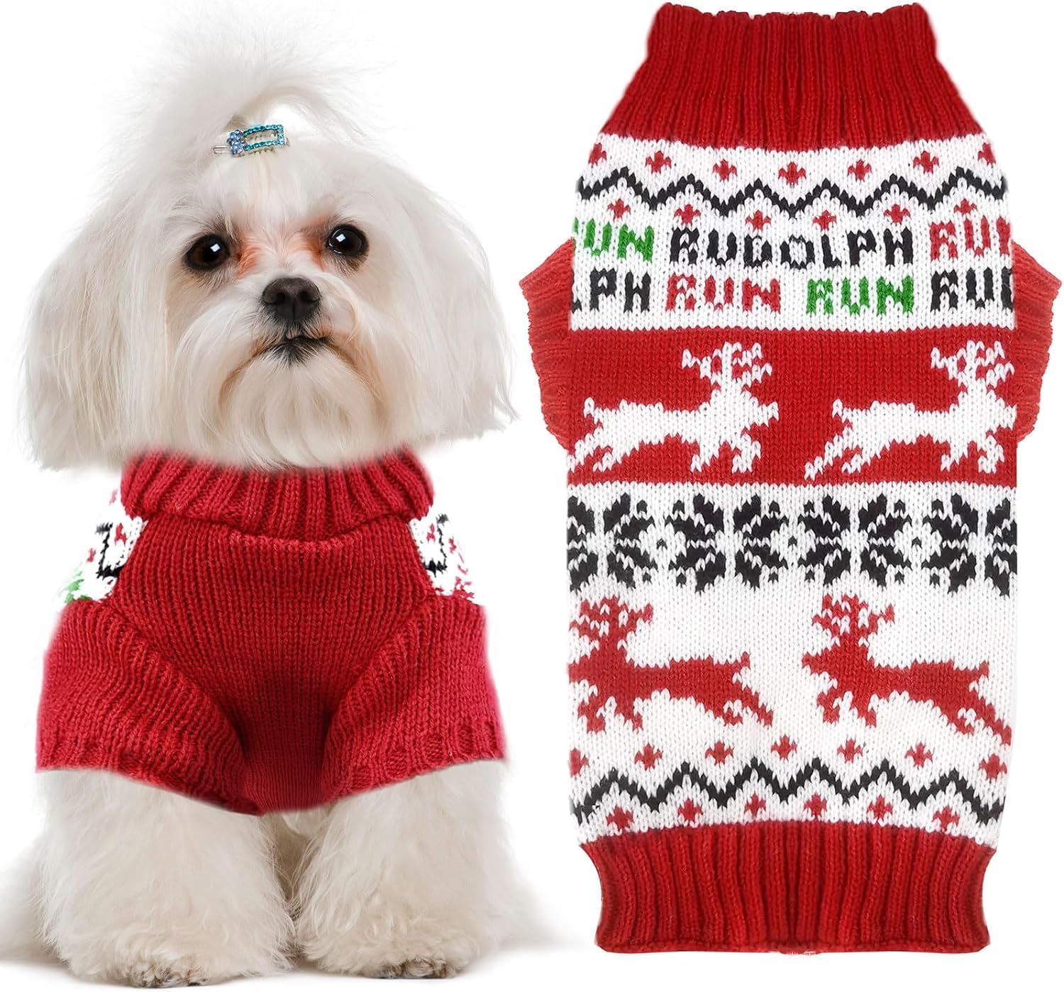 TENGZHI Dog Sweaters Christmas Outfits Costume Puppy Cat Winter Warm Knitwear Pu...