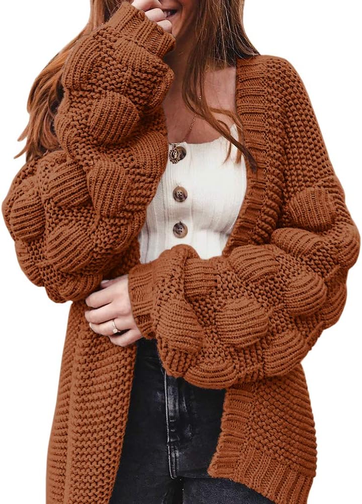 FERBIA Women Oversized Cardigan Knitted Cute Chunky Sweaters Wrap Long Fall Pom...