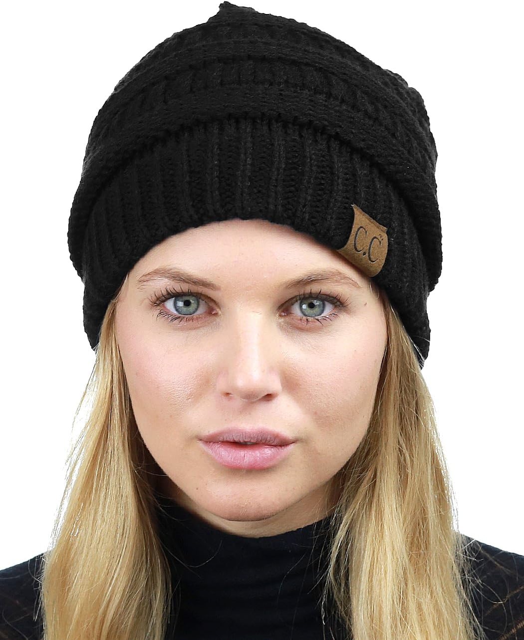 C.C Unisex Chunky Soft Stretch Cable Knit Warm Fuzzy Lined Skully Beanie One Siz...