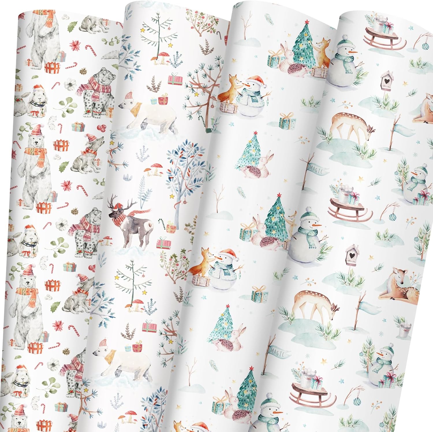 GIOLAINY Woodland Christmas Wrapping Paper for Kids - Winter Forest Animals Xmas...
