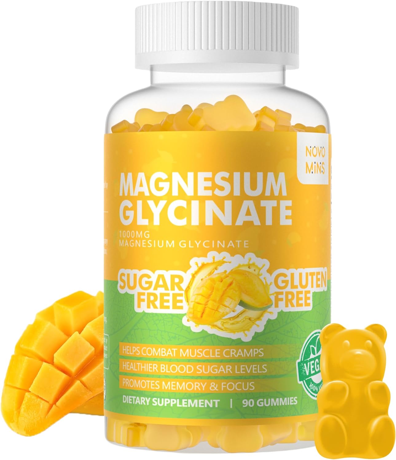 90 CT Magnesium Glycinate Gummies 1000mg - Sugar Free Magnesium Potassium Supple...