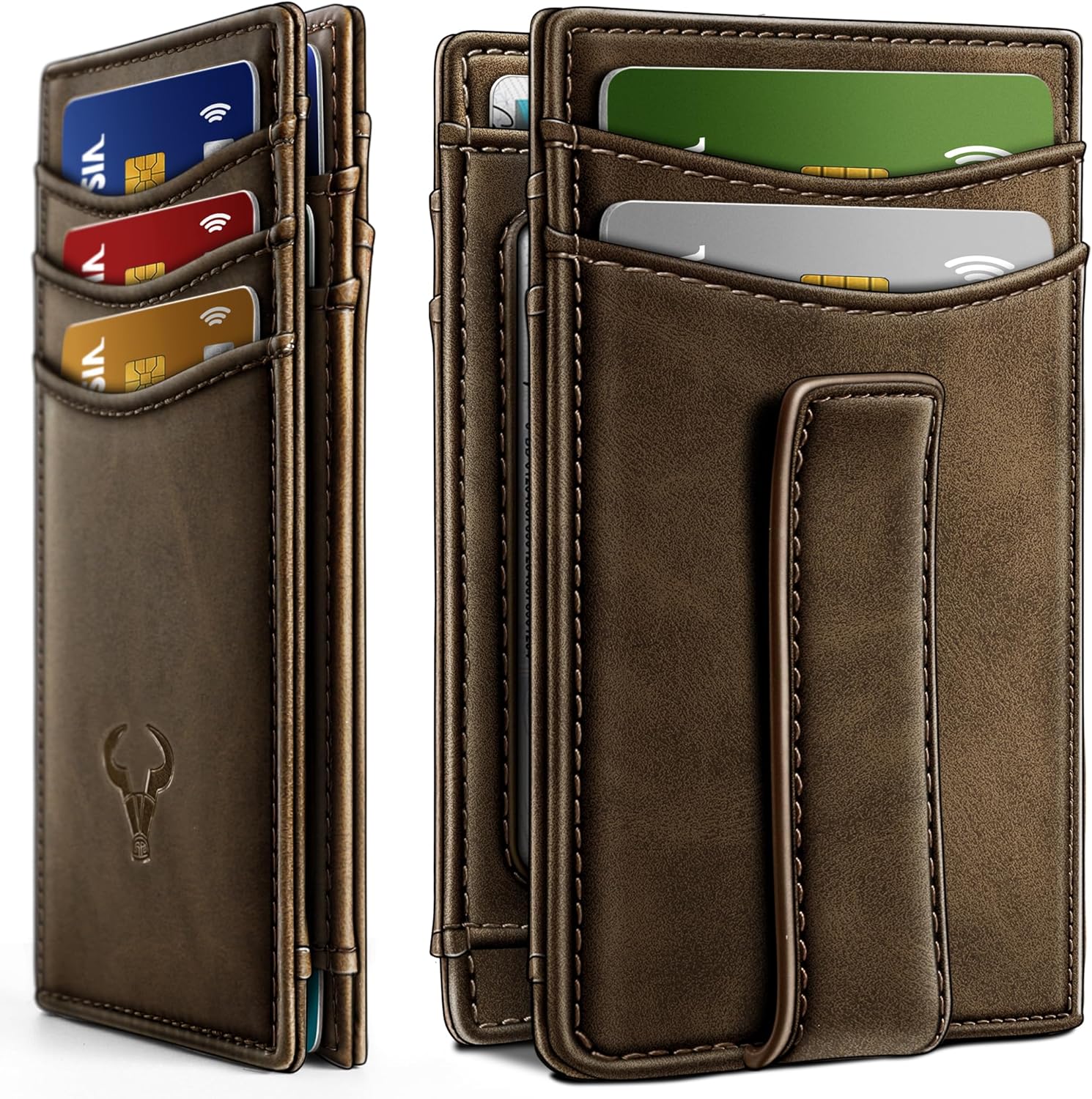 BULLIANT Magnetic Closure Slim Wallet-Genuine Leather Front Pocket Wallet for Me...