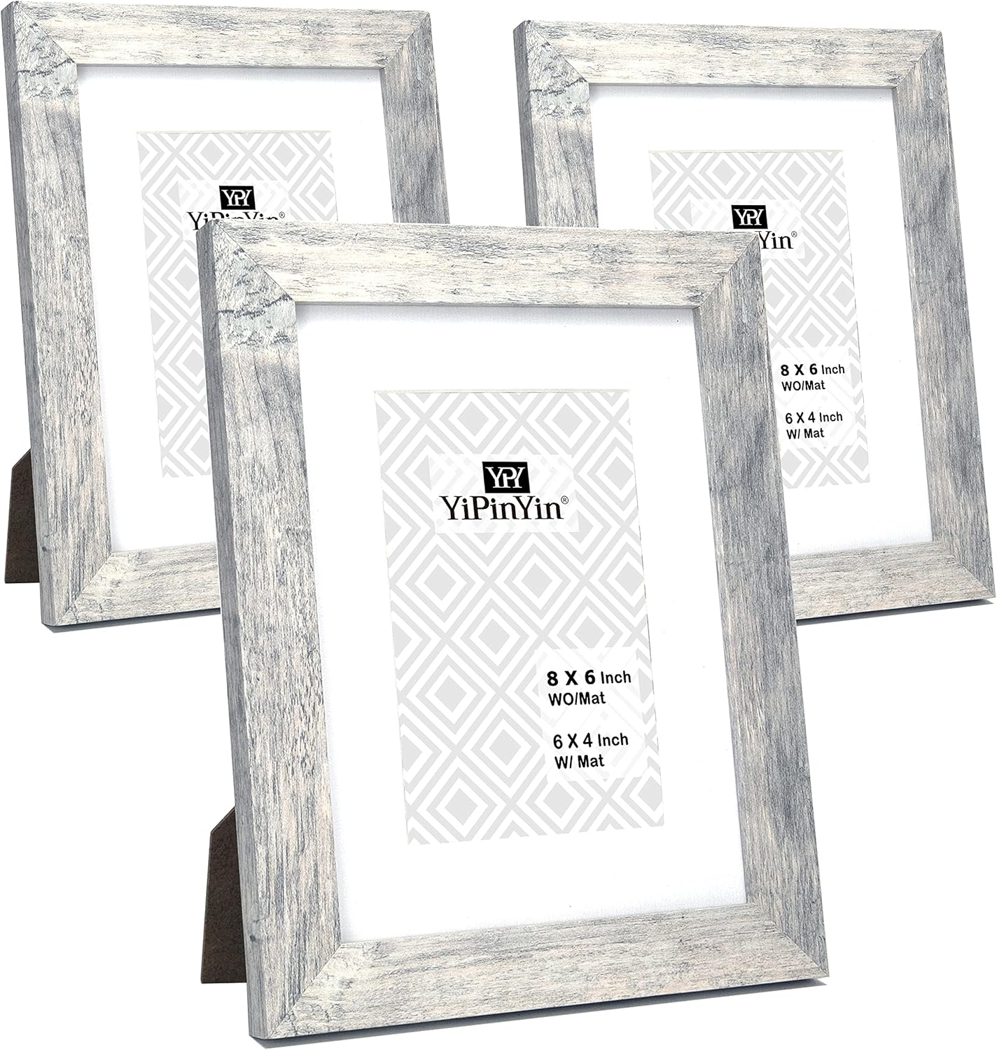 YiPinYin 8x6 Inch Smoke Grey Wood Photo Frame set of 3, 6x8 Inch Picture frames...
