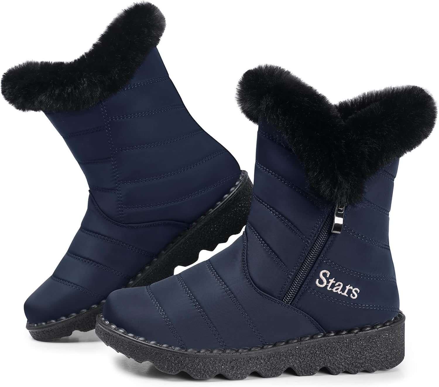 SHIBEVER Waterproof Winter Boots for Women: Snow Mid Calf Fur Lined Warm Women B...