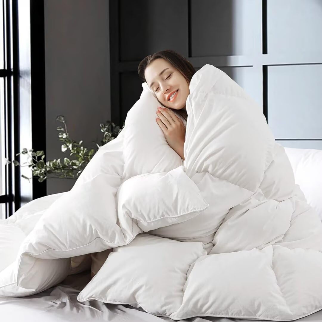 WhatsBedding Feather Comforter King Size, Filled with Feather and DownFiber, All...