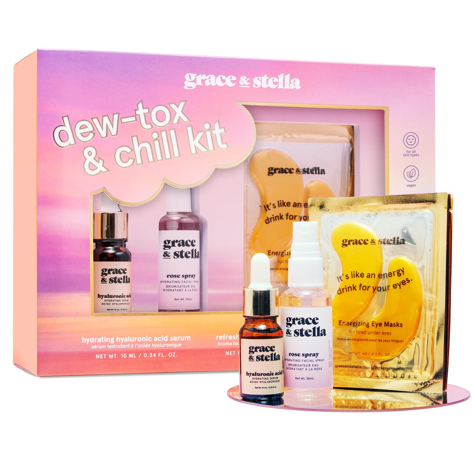 grace & stella Award Winning Dew-Tox & Chill Skincare Gift Set - Christmas Stock...