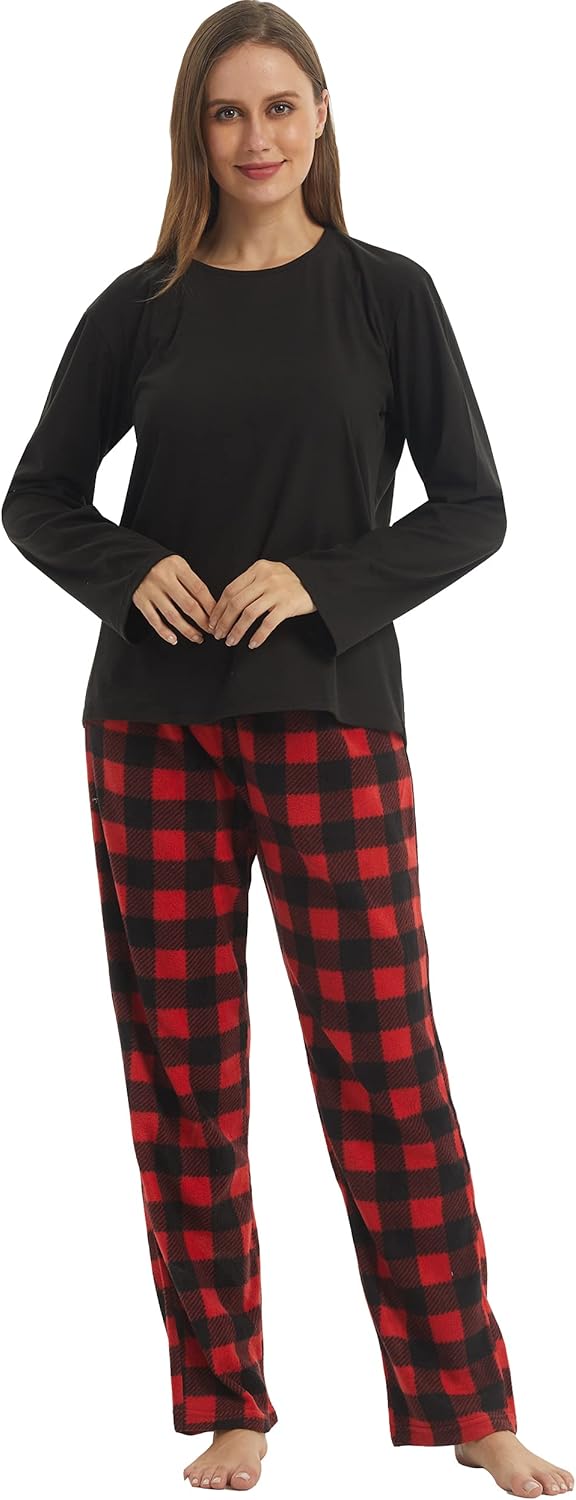 Winter Pyjamas Womens Pyjamas Set Ultra Soft Microfleece Long Sleeve Top & Fleec...