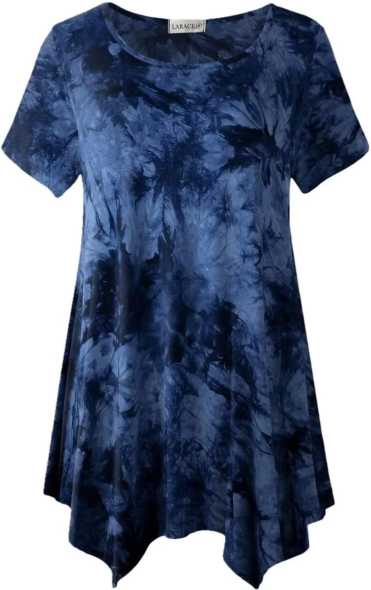 LARACE Short Sleeve Shirts for Womens Plus Size Tops Casual Summer Clothes Asymm...