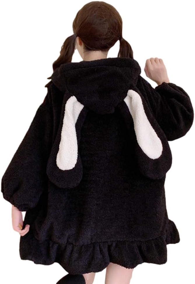 BZB Kawaii Anime Bunny Ear Hoodies For Women Sweet Lovely Fuzzy Fluffy Rabbit Sw...