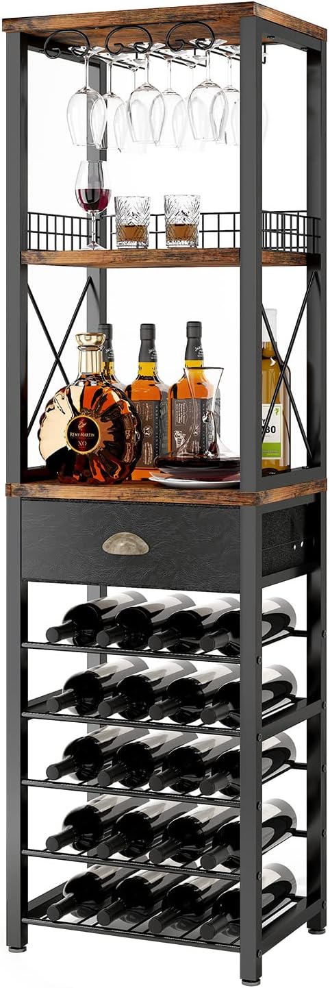 Homeiju Wine Rack Freestanding Floor, Bar Cabinet for Liquor and Glasses, 4-Tier...