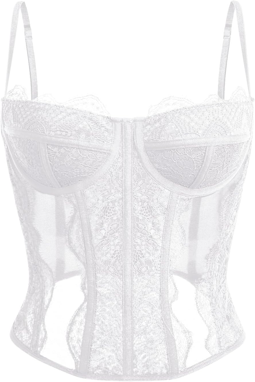 Dealmore Corset Tops For Women Going Out Lace Mesh Date Night Top Spaghetti Stra...