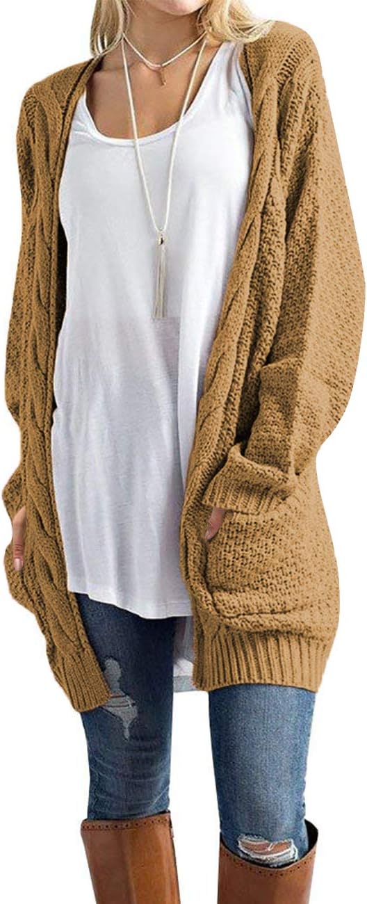 Traleubie Women's Open Front Long Sleeve Boho Boyfriend Knit Chunky Cardigan Swe...